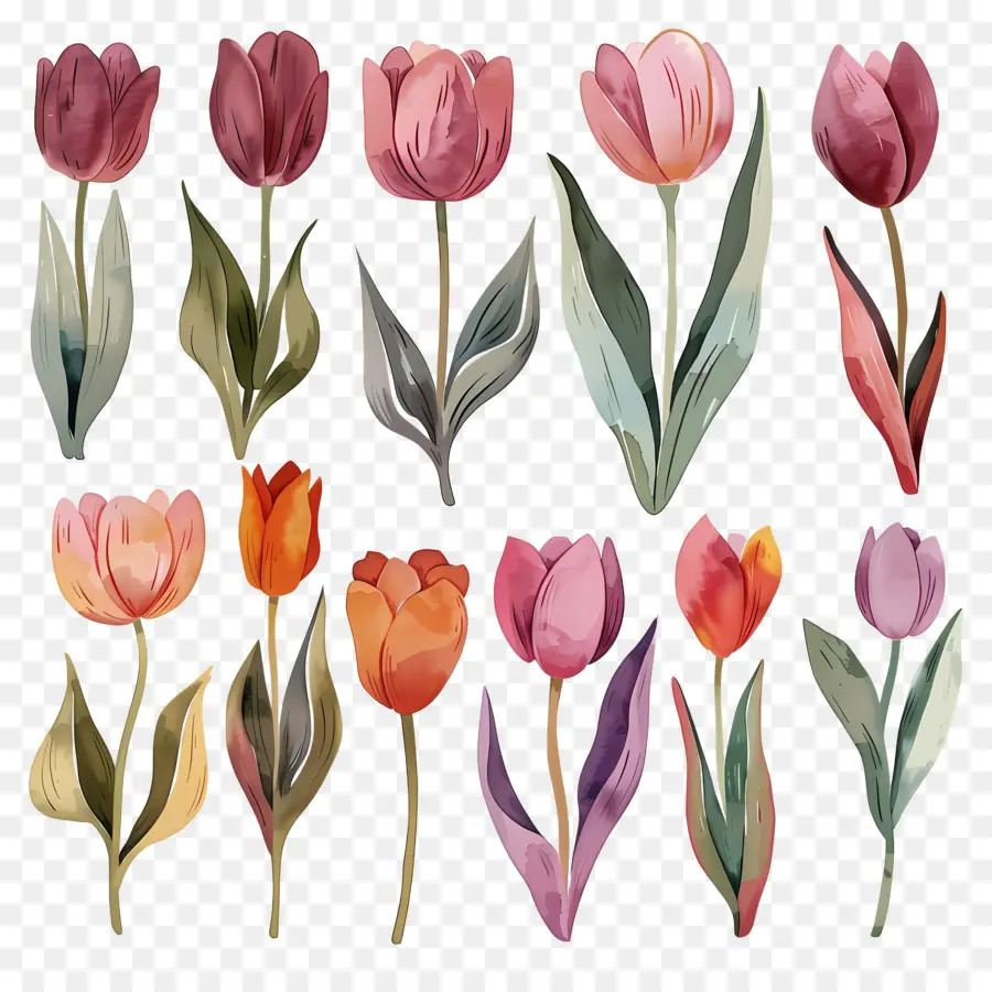 Los Tulipanes，Pintura A La Acuarela PNG