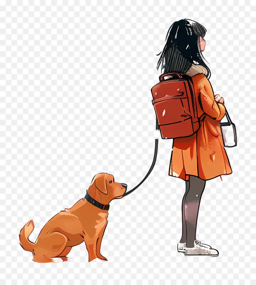 Niña Y Perro，Esperando Autobús PNG