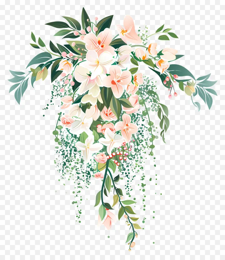 Bouquet Nupcial En Cascada，Ilustración Acuarela PNG