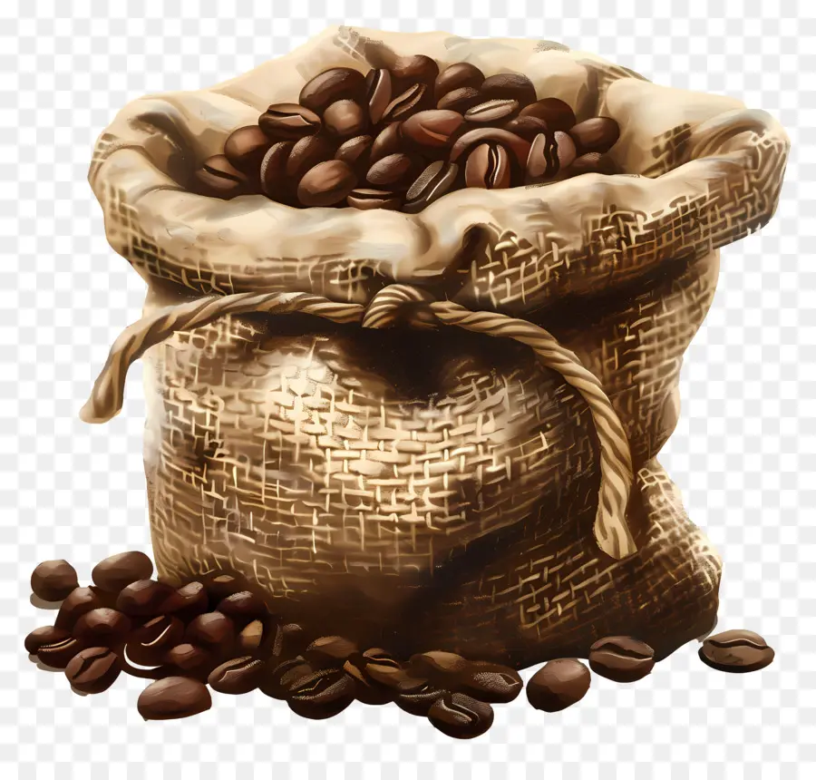 Los Granos De Café，Burlap Saco PNG