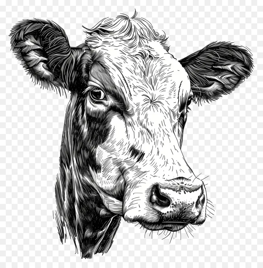 Vaca，Dibujo En Blanco Y Negro PNG