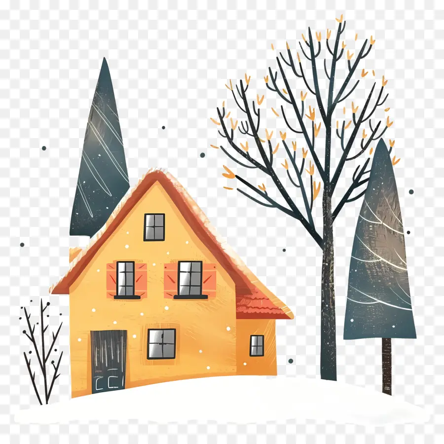 Casa De Invierno De Nieve，Pequeña Casa Amarilla PNG