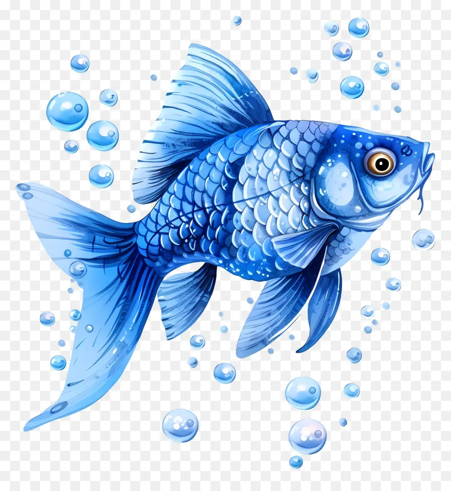 Pescado Azul，Ilustración Acuarela PNG