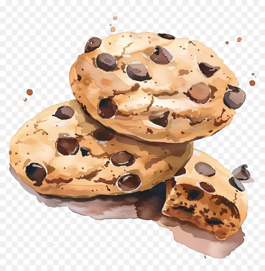 Galletas Con Chispas De Chocolate，Pintura A La Acuarela PNG