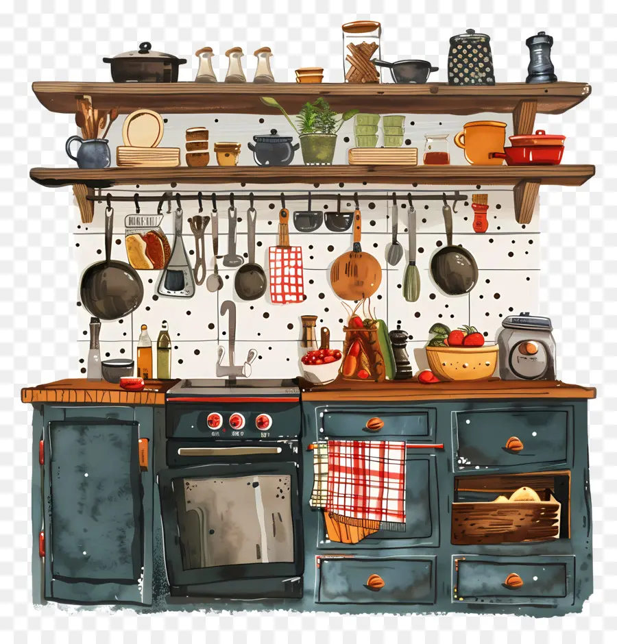 Cocina，Ilustración Acuarela PNG