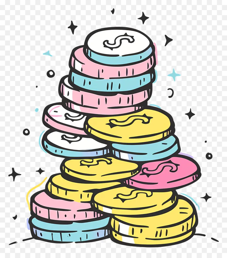 Pila De Monedas，Monedas Coloridas PNG