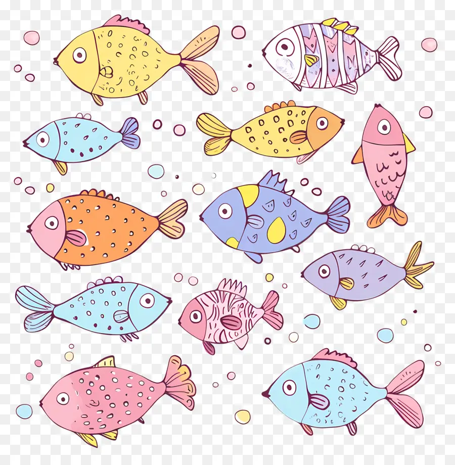 Garabatos De Peces De Colores，Garabatos PNG