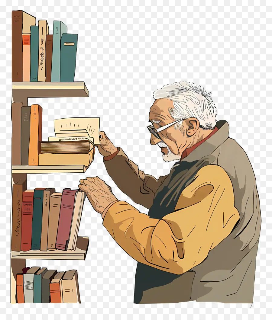 Viejo Tomando Libro，Bookshelf PNG