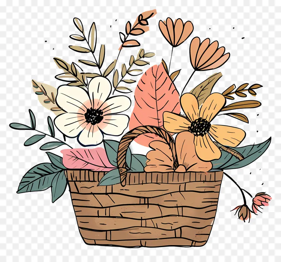 Cesta Con Flores，Canasta Tejida PNG