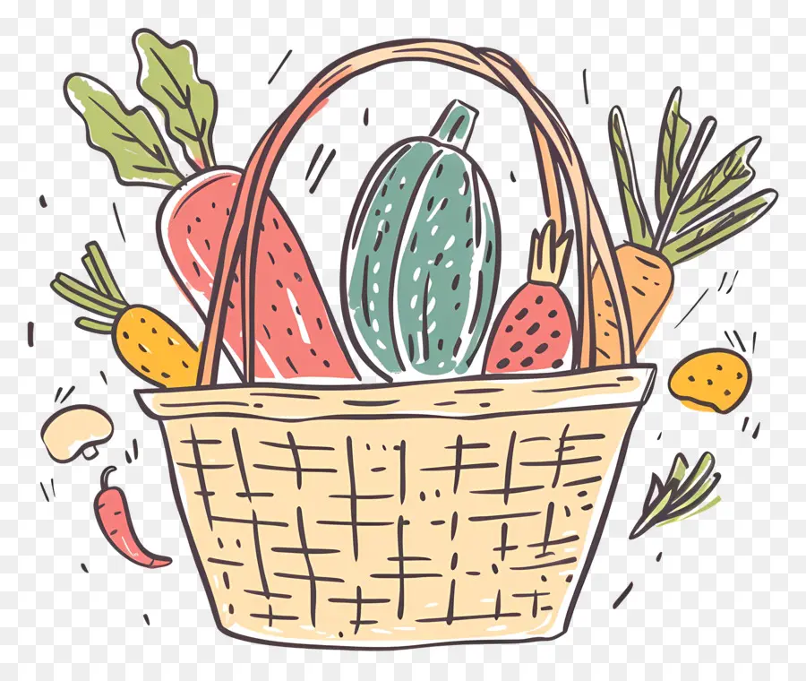 Cesta Con Verduras，Wicker Basket PNG