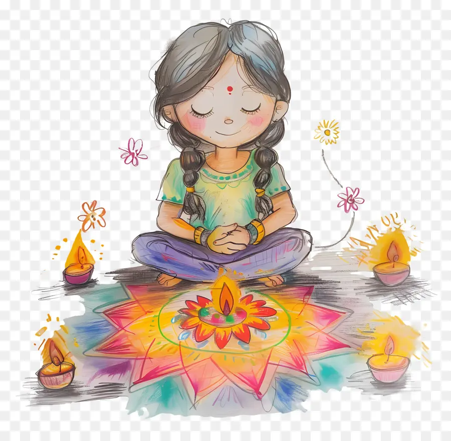 Chica Haciendo Rangoli，Yoga PNG