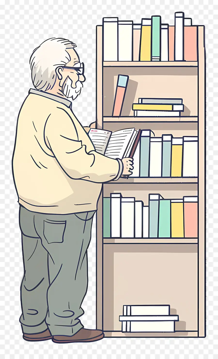 Viejo Tomando Libro，Bookshelf PNG