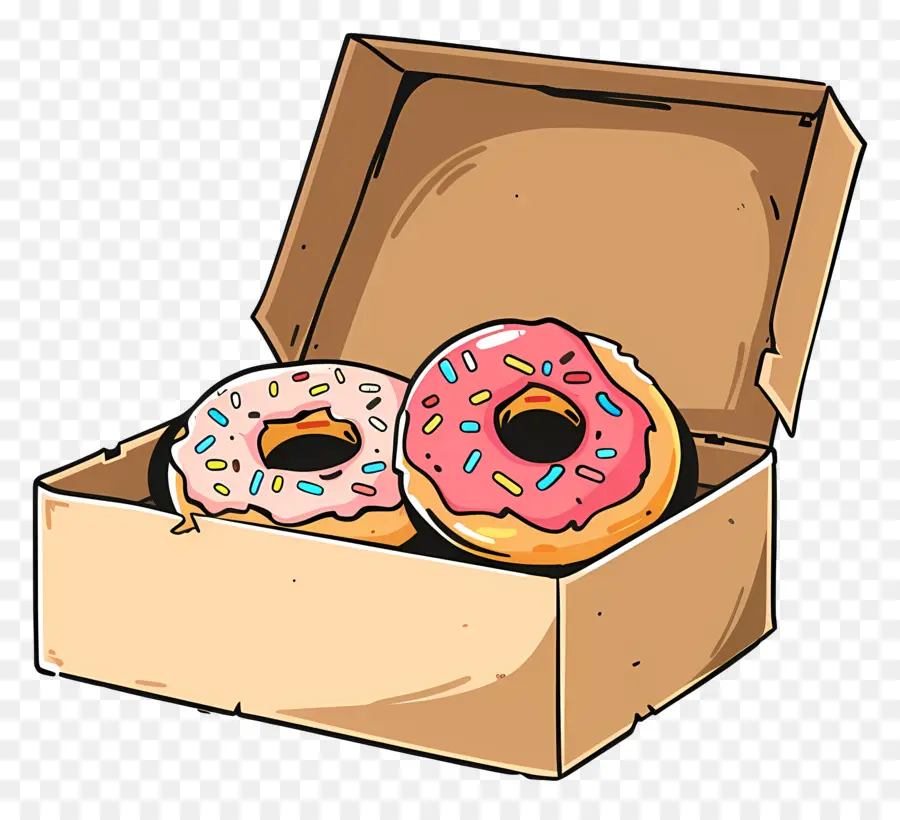 Caja Con Donas，Donas Rosadas PNG