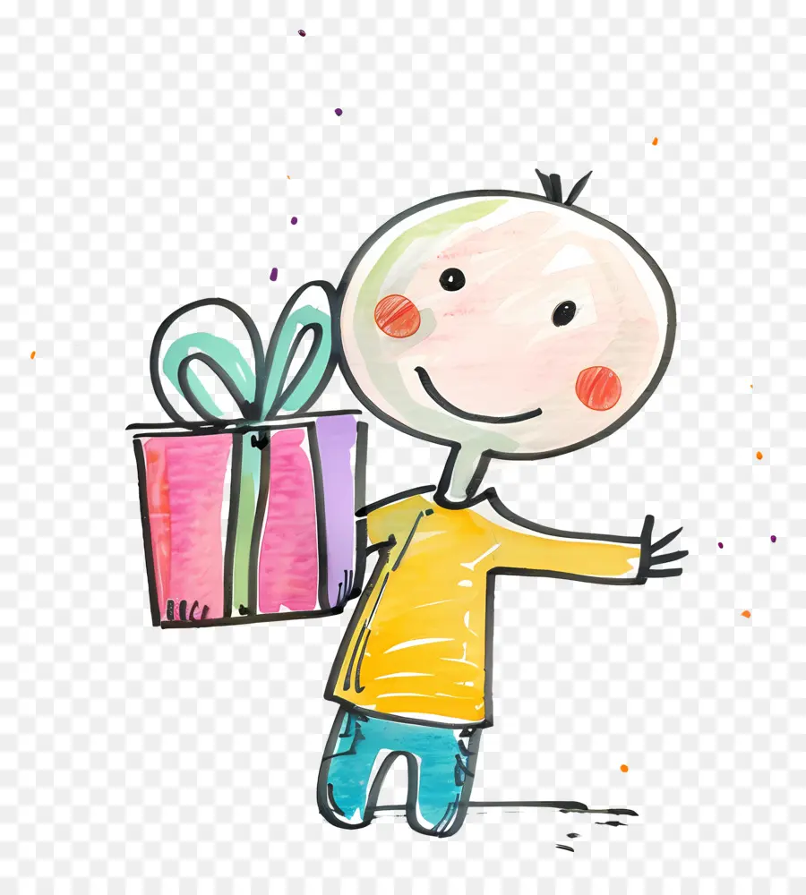 Stickman Con Caja De Regalo，Niño PNG