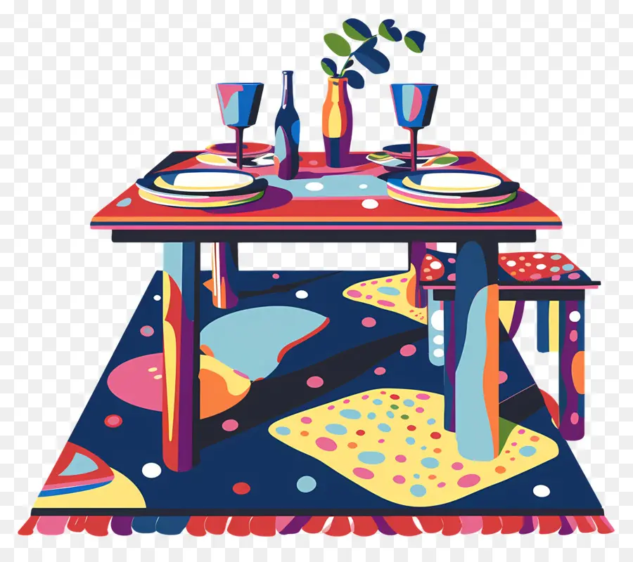 Mesa De Comedor，Configuración De Mesa Colorida PNG