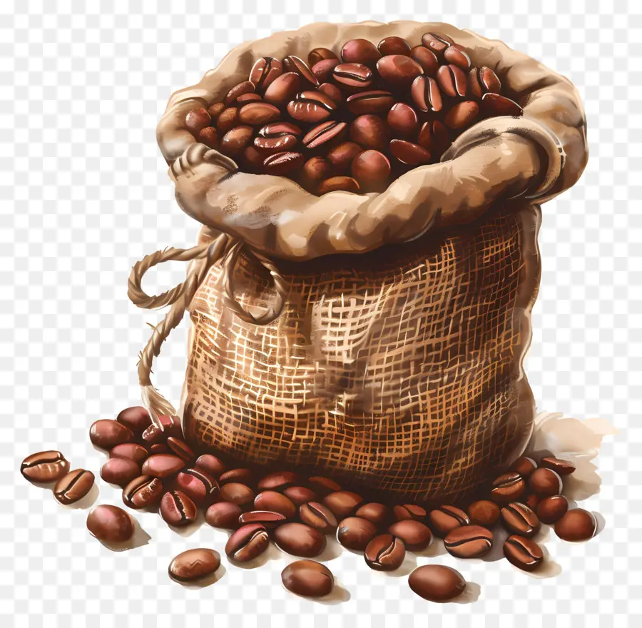 Los Granos De Café，Burlap Saco PNG