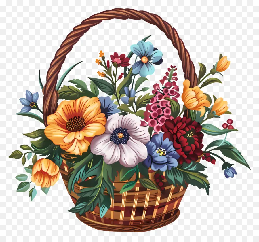 Cesta Con Flores，Flores PNG