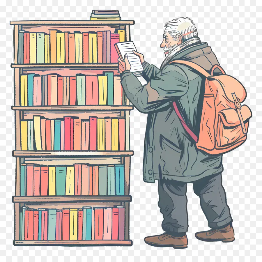 Viejo Tomando Libro，Bookshelf PNG