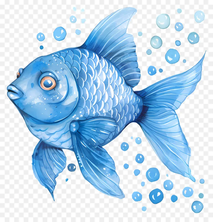 Pescado Azul，Pintura A La Acuarela PNG