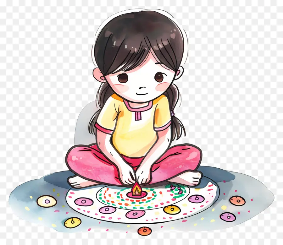 Chica Haciendo Rangoli，La Oración PNG