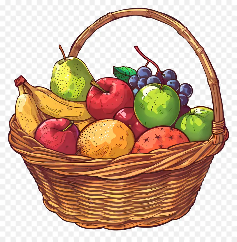 Canasta Con Frutas，Canasta Tejida PNG