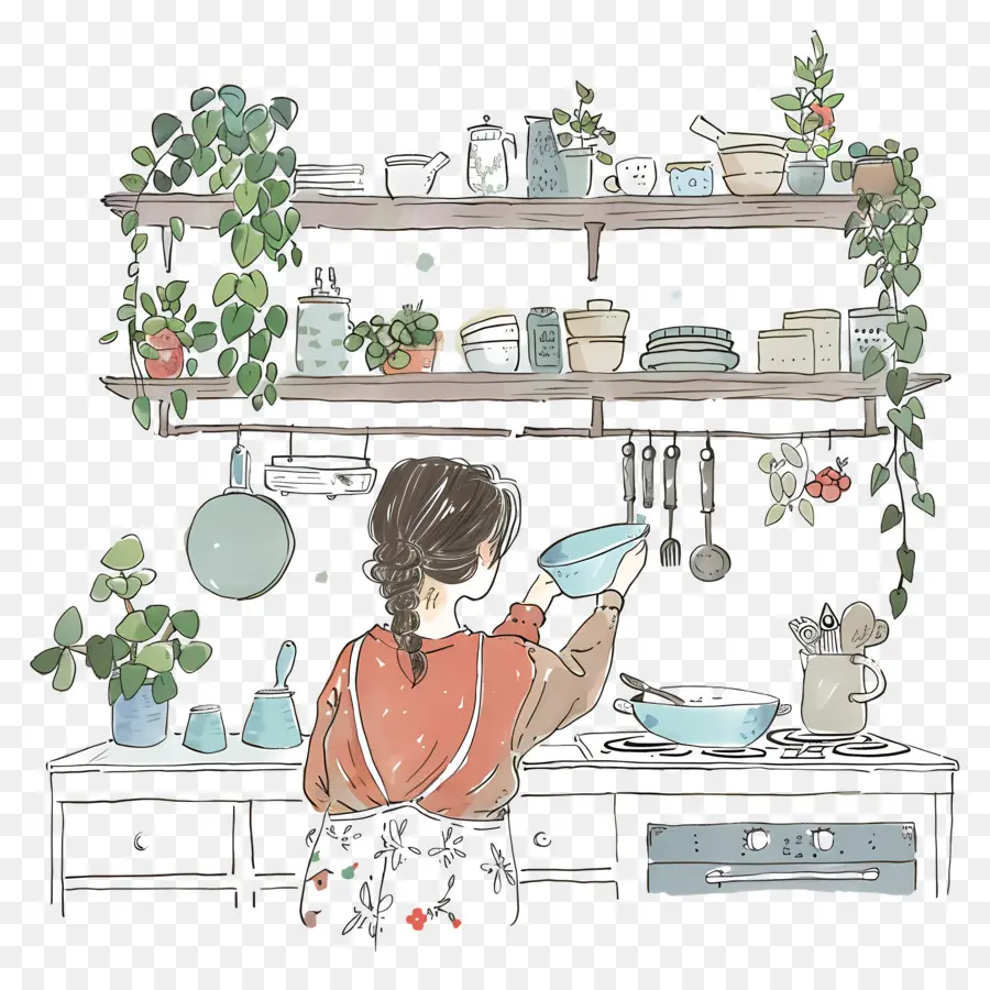 Mujer Cocinando，Cocina PNG