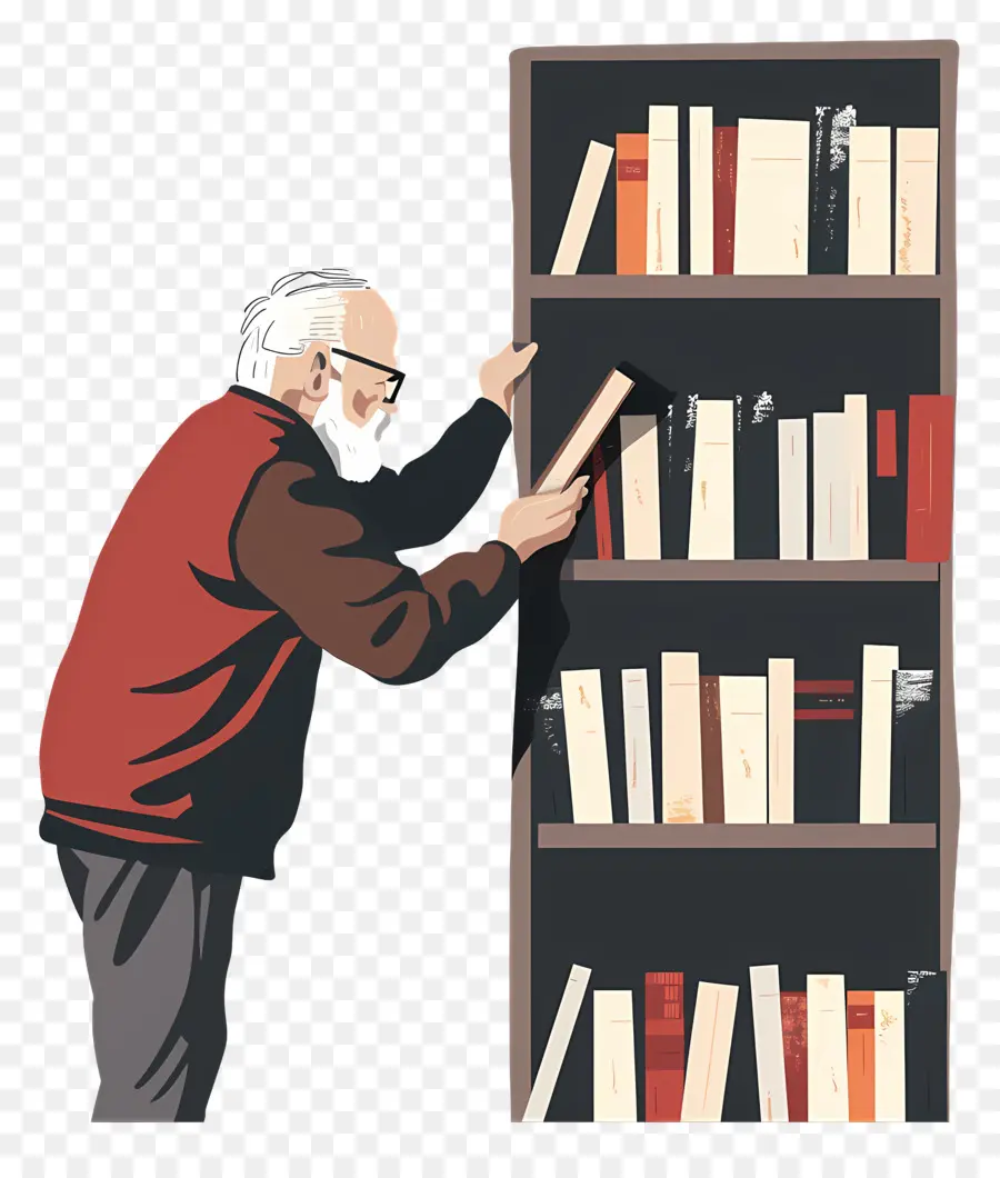 Viejo Tomando Libro，Bookshelf PNG