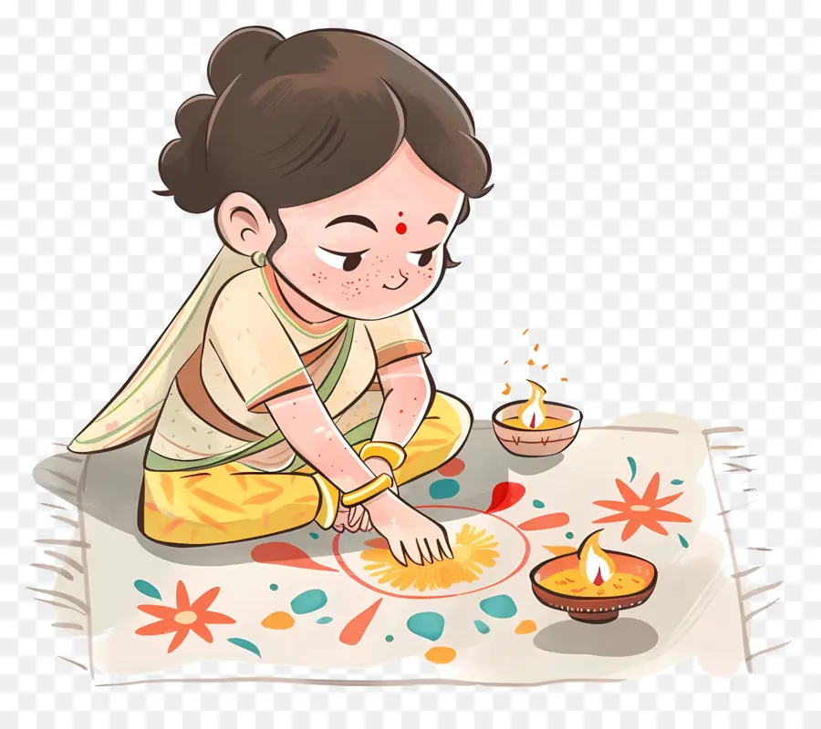 Chica Haciendo Rangoli，Diwali PNG