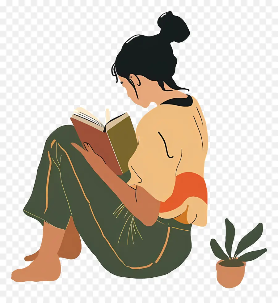 Mujer Relajante，Leyendo Un Libro PNG