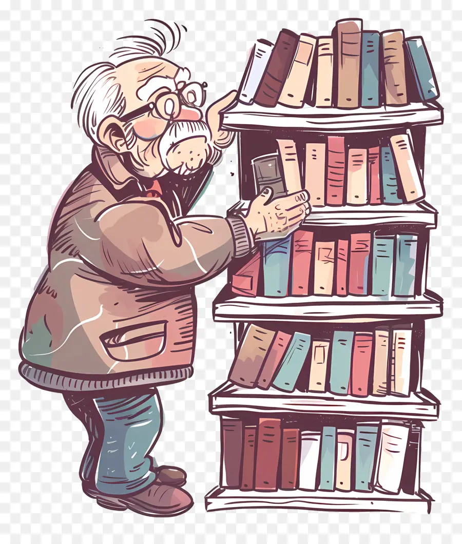 Viejo Tomando Libro，Bookshelf PNG