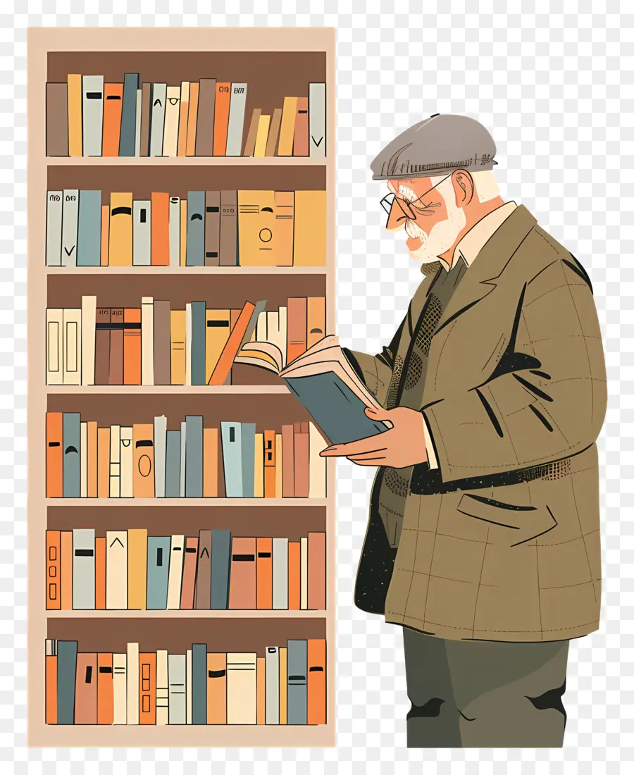 Viejo Tomando Libro，Bookshelf PNG