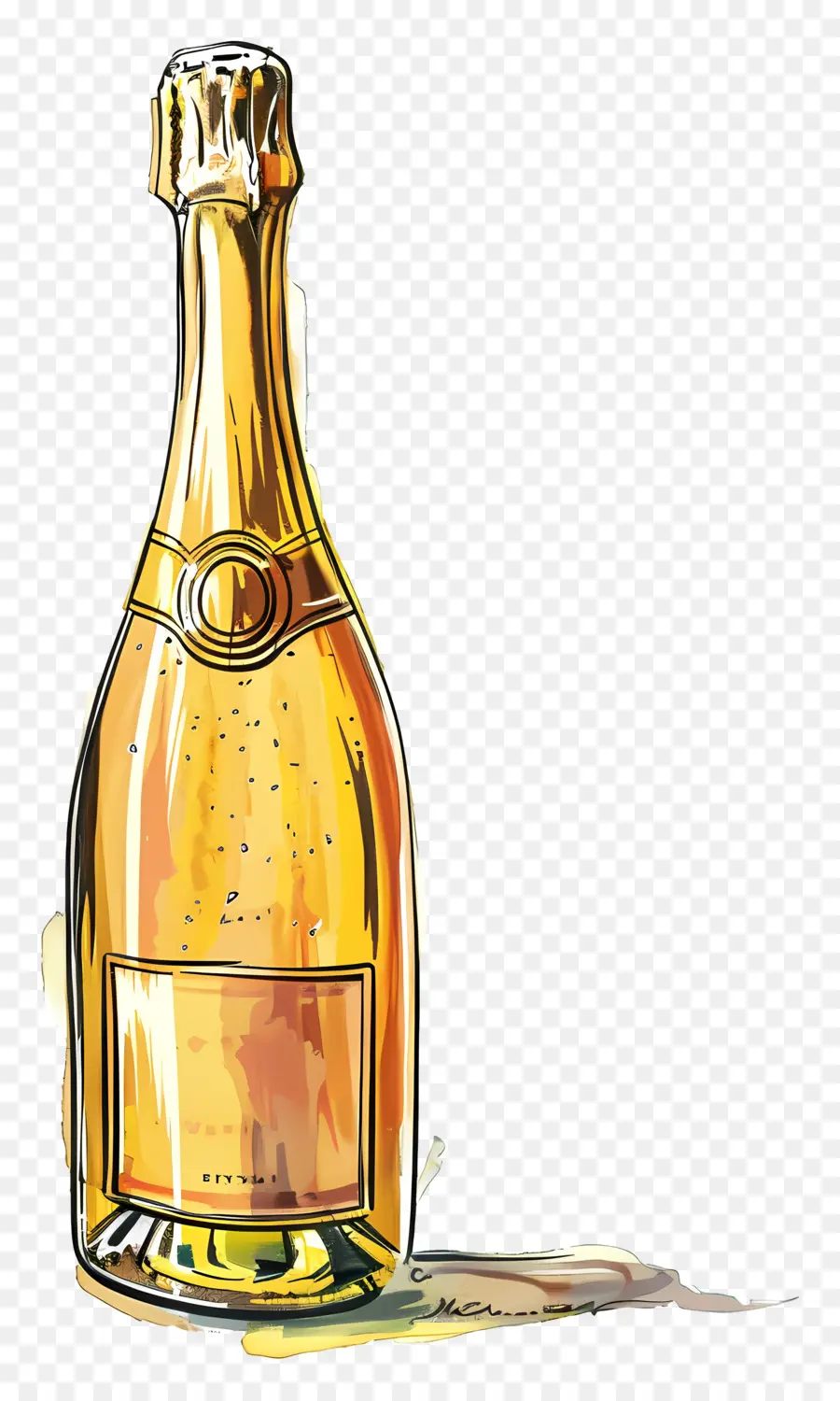 Botella De Champagne，Pintura A La Acuarela PNG