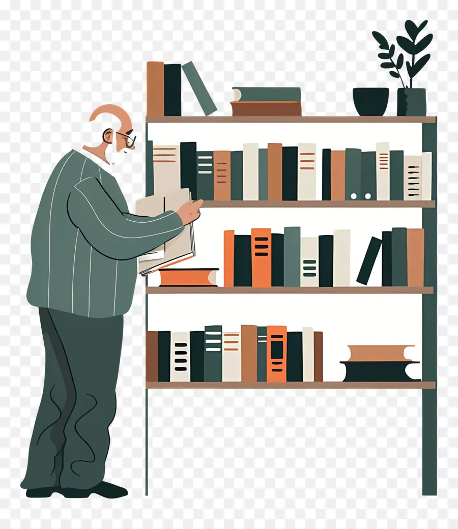 Viejo Tomando Libro，Bookshelf PNG