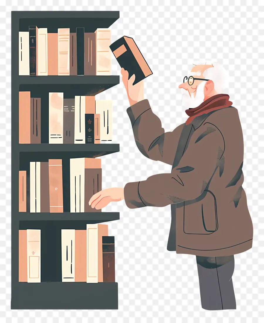 Viejo Tomando Libro，Bookshelf PNG