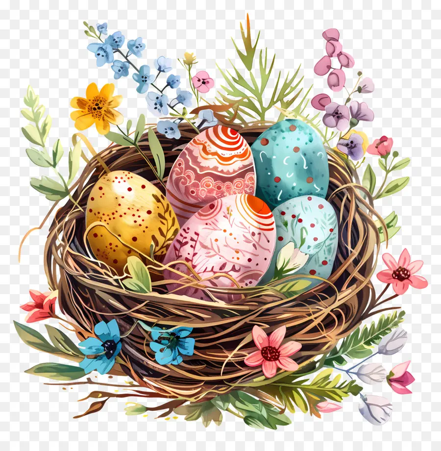 Huevos De Pascua En Nido，Pascua PNG