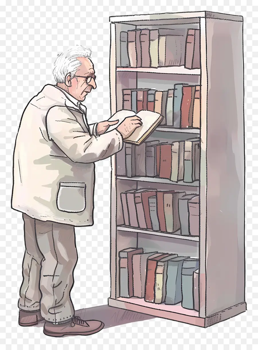 Viejo Tomando Libro，Bookshelf PNG