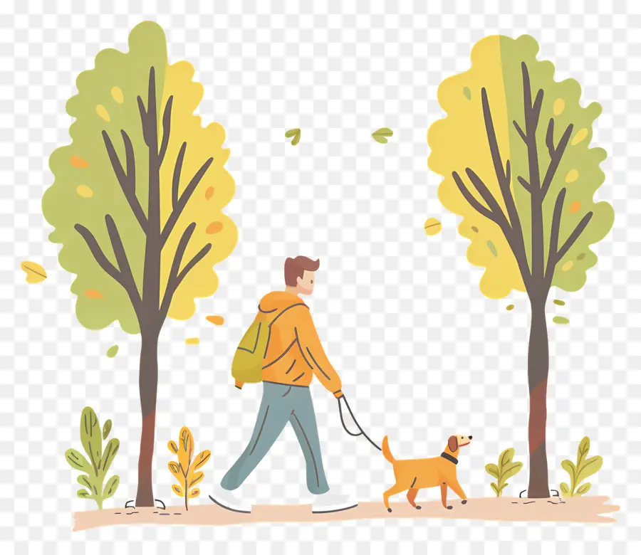 El Hombre Al Perro De Paseo，Ilustración De Dibujos Animados PNG