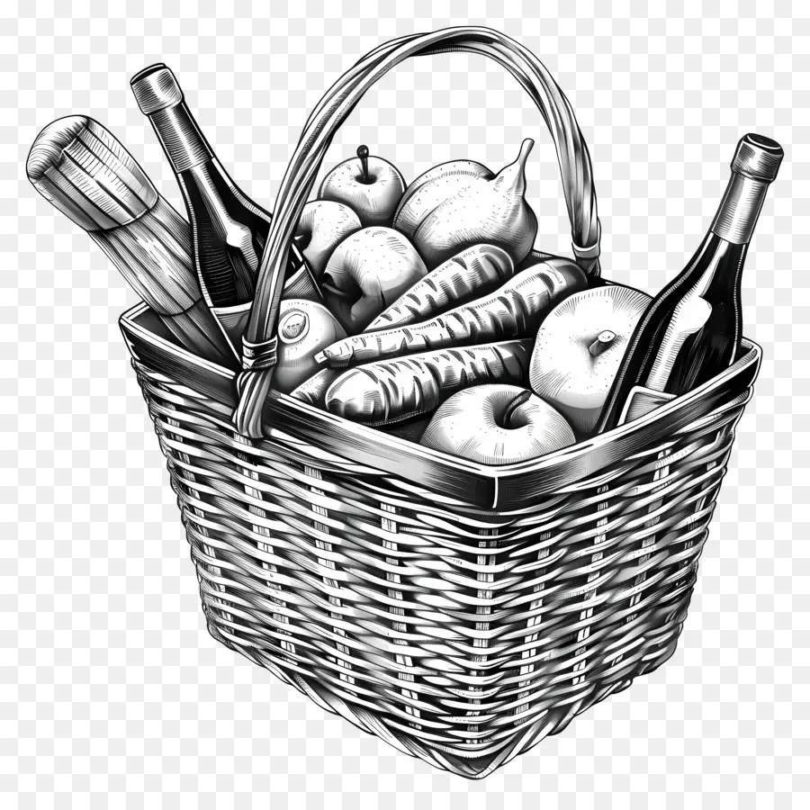 Canasta De Comestibles，Wicker Basket PNG