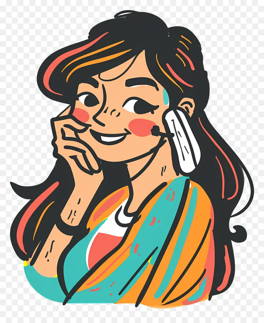 Chica Hablando Por Teléfono，Personaje De Dibujos Animados PNG