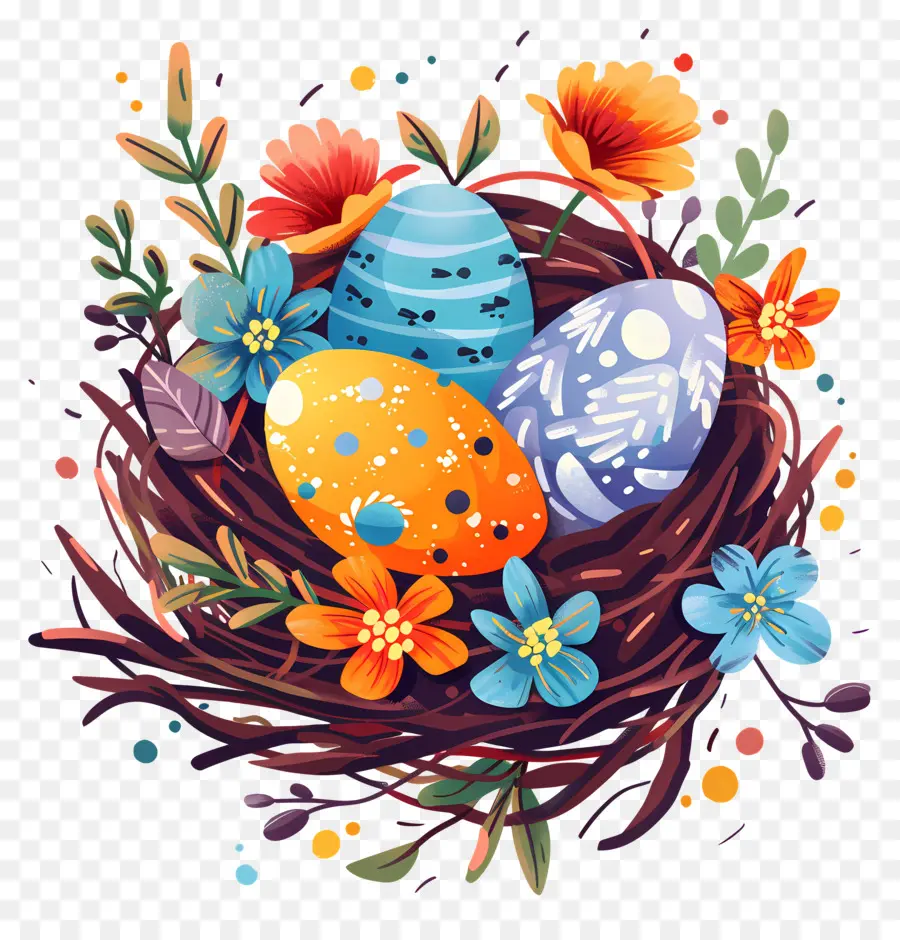 Huevos De Pascua En Nido，Huevos Pintados PNG