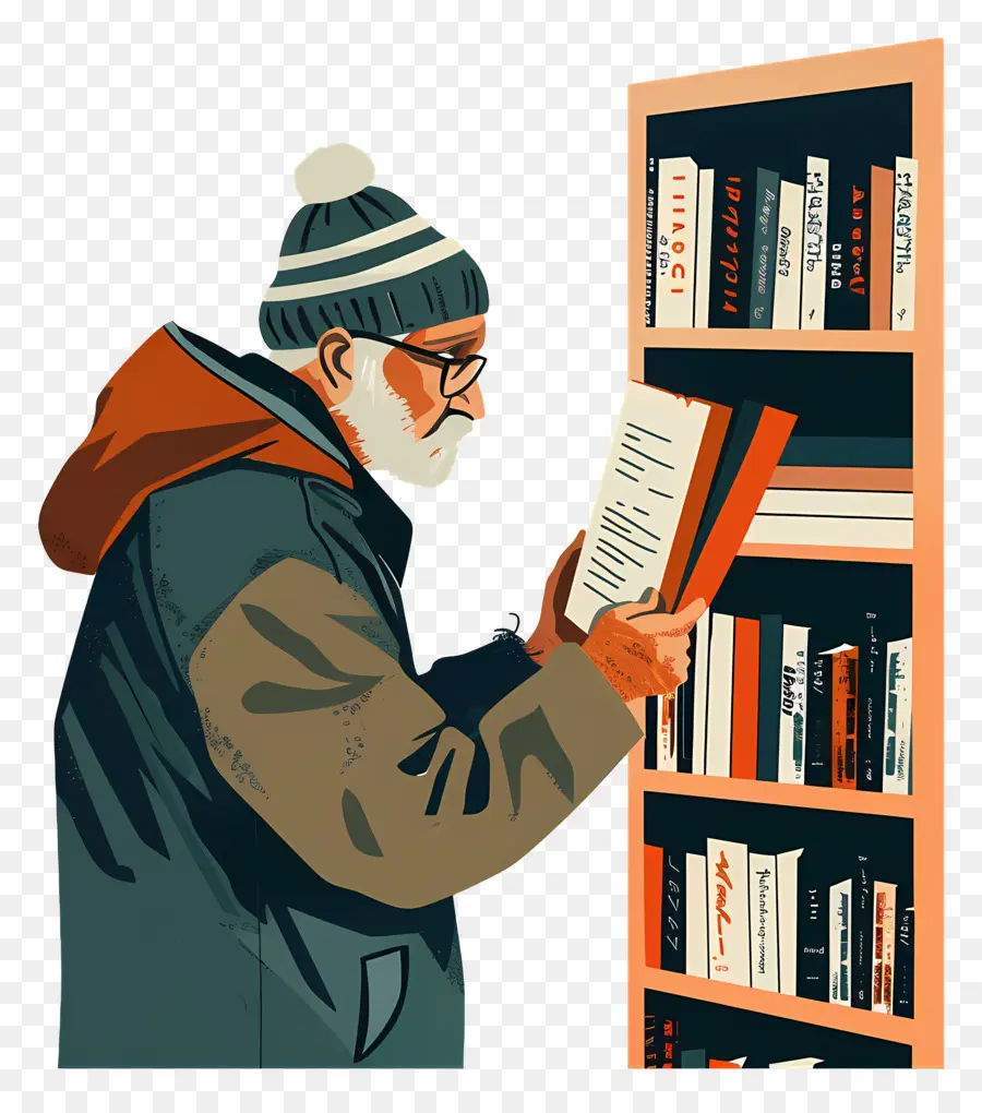 Viejo Tomando Libro，Bookshelf PNG