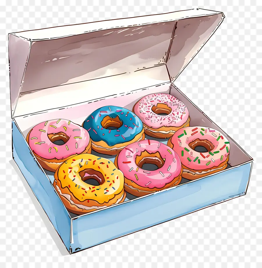 Caja Con Donas，Rosquillas Coloridas PNG