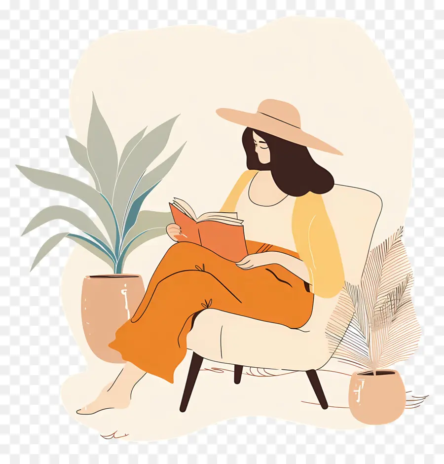 Mujer Relajante，Leyendo Un Libro PNG