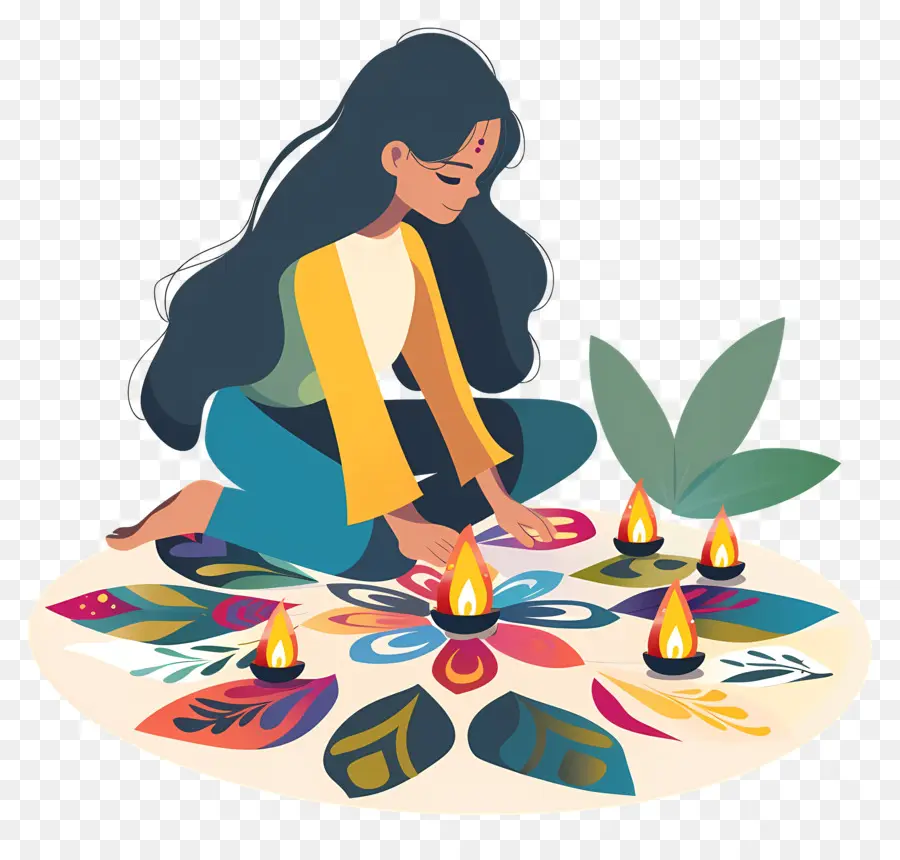 Chica Haciendo Rangoli，Ropa India Tradicional PNG