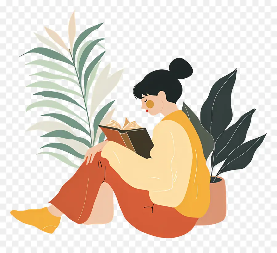 Mujer Relajante，Leyendo Un Libro PNG