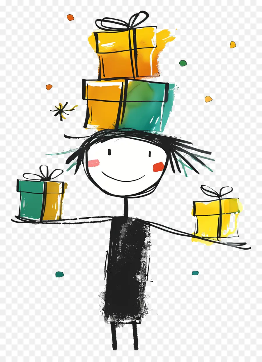 Stickman Con Regalos，Cajas De Regalo PNG