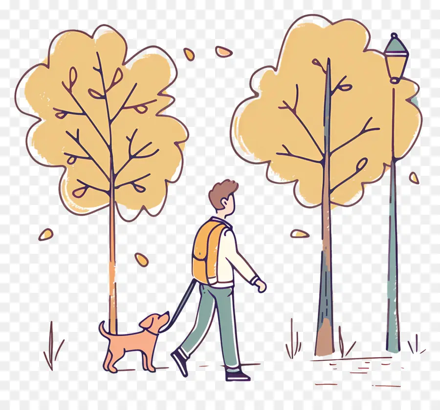 El Hombre Al Perro De Paseo，Otoño PNG