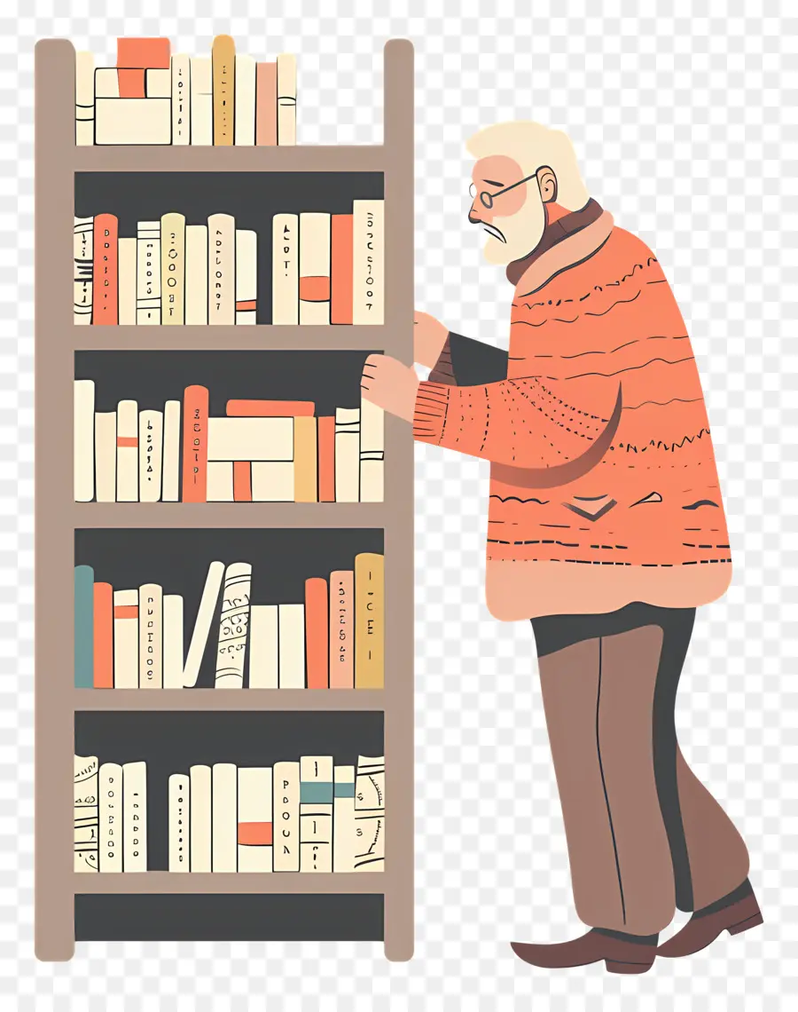 Viejo Tomando Libro，Bookshelf PNG