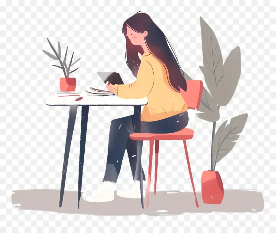 Chica Haciendo La Tarea，Mujer PNG