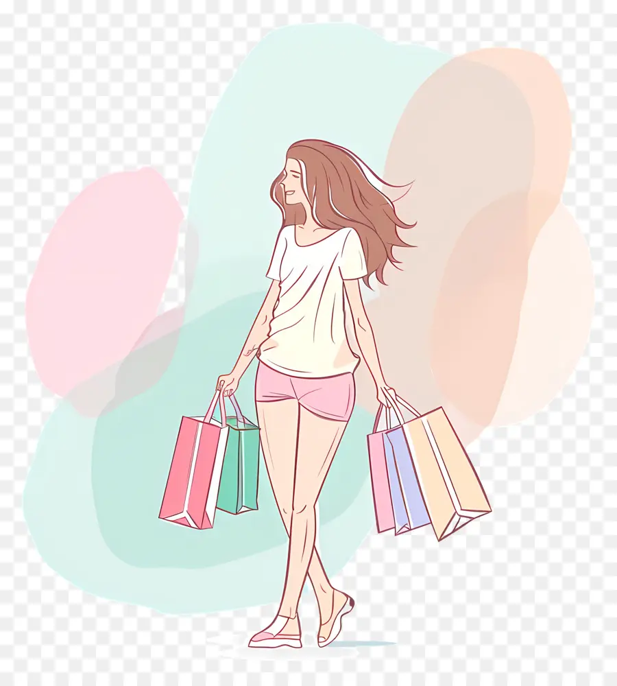 Mujer Con Bolsas De Compras，De Compras PNG